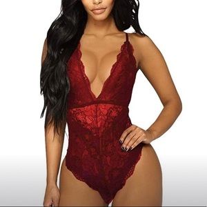 Plunging Red Lace Teddy Lingerie